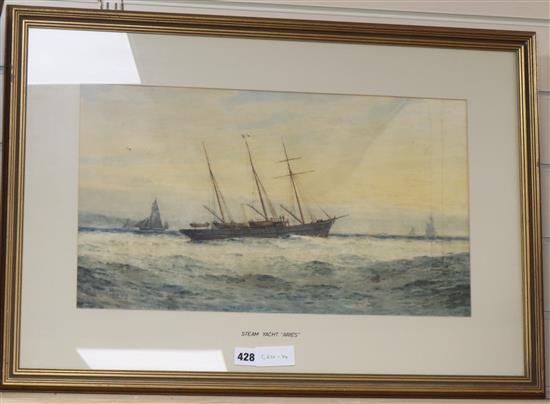 Frederick James Aldridge, watercolour, The Steam Yacht Aries, signed, 29 x 52cm